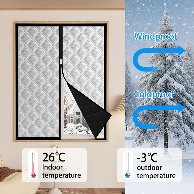 Zippered Winter Self-Adhesive Window Curtain Thick Windproof, Cold-Resistant, No-Drill Easy Install, Lock Warmth & Block Drafts
