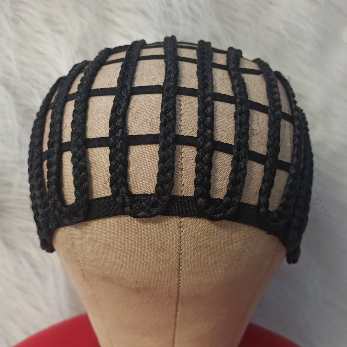 Braided Cap for Making Wigs Hollow Out Black Cap with Braid Easy for Crochet Hair Breathable and Size Adjusable