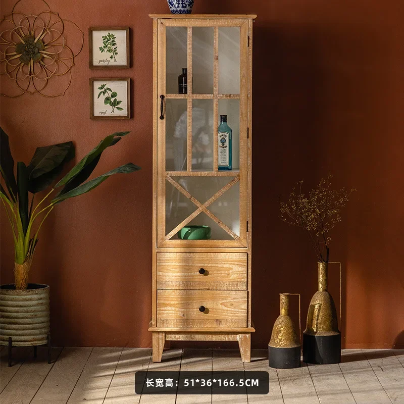 American retro shopping mall glass door display cabinet, home living room multi-layer storage storage