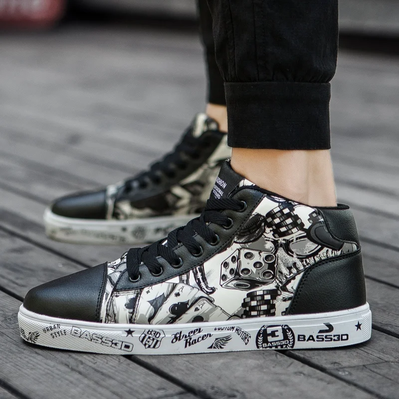 Zapatos Deportivos informales para hombre y mujer, Zapatillas altas planas con estampado de personalidad, geniales para caminar en la calle