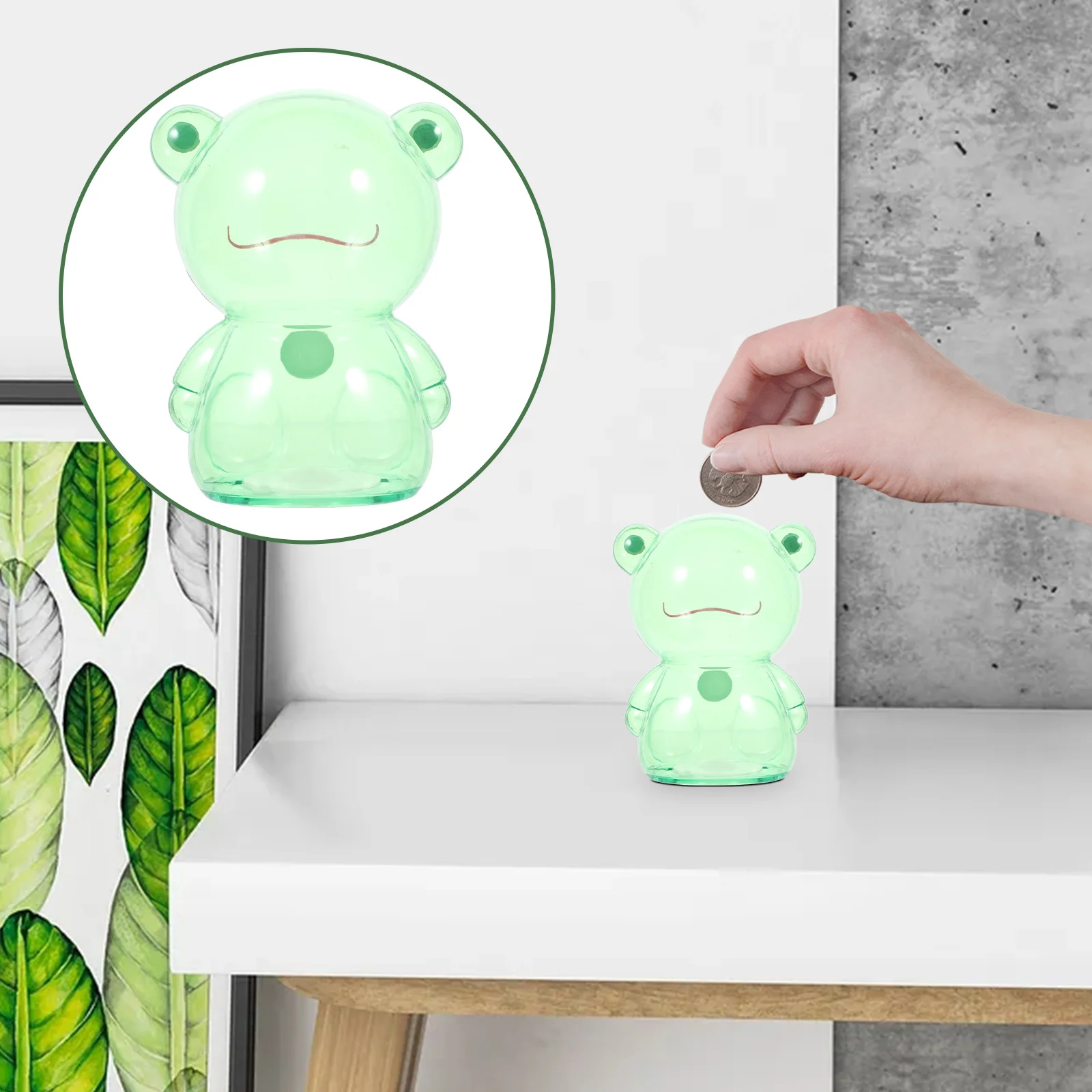 Divertente contenitore creativo per monete a forma di rana per bambini, salvadanaio da tavolo trasparente, portaoggetti multifunzione per l'organizzazione