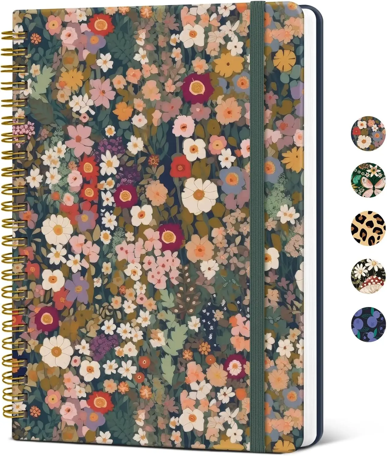 

A5 Hardcover Spiral Notebook for Women, College Ruled with Flower Design, 140 Pages for Work & Notes