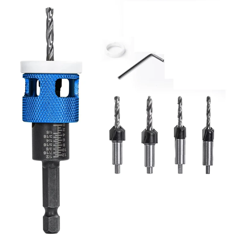 

ABCA-5Pcs/Set Countersink Drill Bit With Adjustable Depth Stop Low Friction Hole Opener Countersunk Drill Bit Carpentry