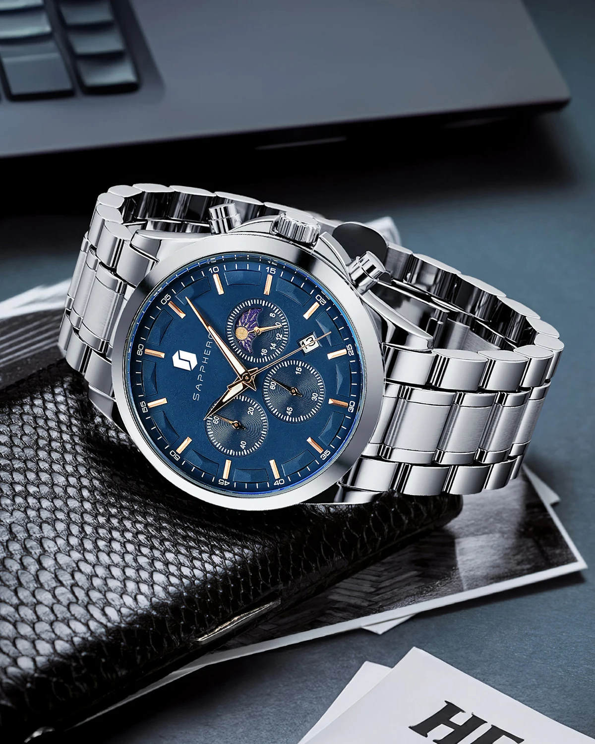 SAPPHERO Tough Men's Watch Business Occasions Show Off Taste Stainless Steel Watch Waterproof Design Durable Material Clock