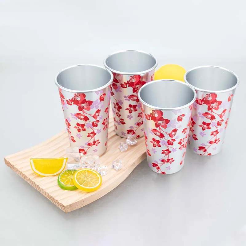 

470ml Sakura Aluminum Cup Set - Color Changing Cold Drink Mug Lightweight Creative Coffee Tumbler for Home Office Gift Box
