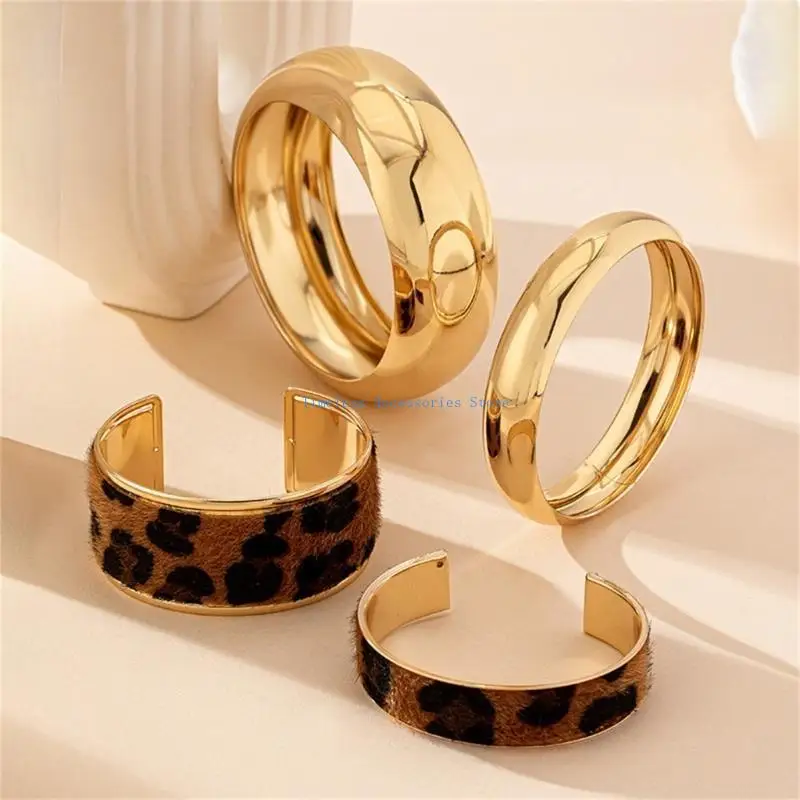 

97QE 4PCS Comfortable Leather Bracelet with Distinctive Leopard Pattern for Any Event