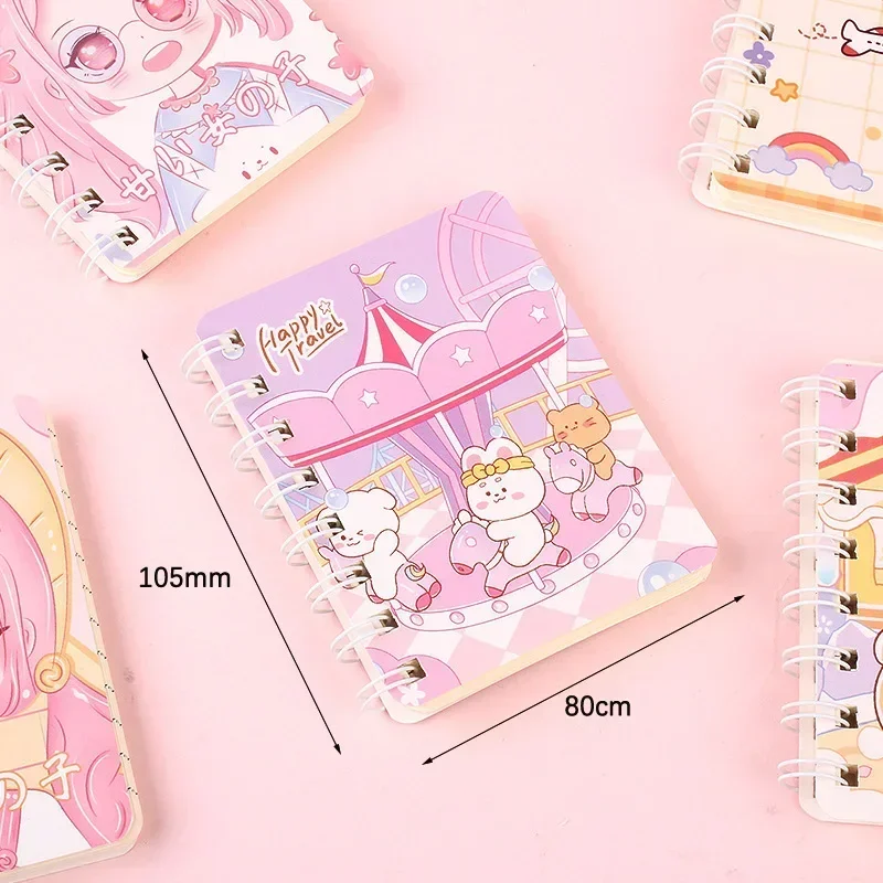 Criativo Cartoon Bobina Livro, Abastecimento Escolar Estudante, Notebook de bolso, Sketchbook, Portátil Mini Notepad, Papelaria Kawaii, 80 Folhas, 1Pc