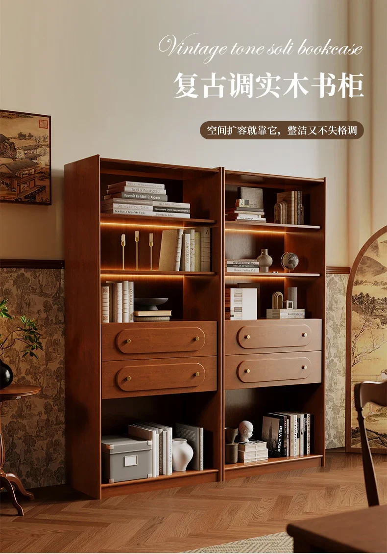 

Solid wood retro bookcase antique home floor storage living room display cabinet