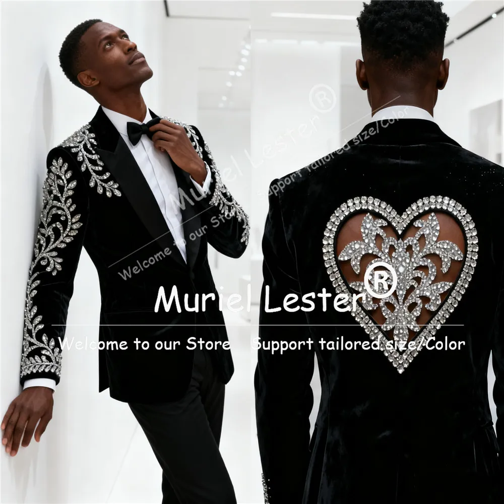 مطرز المخملية بدل زفاف للرجال 2 قطعة مجموعات العريس حجر الراين بلورات انقطاع تصميم مخصص سليم صالح البدلات الرسمية
