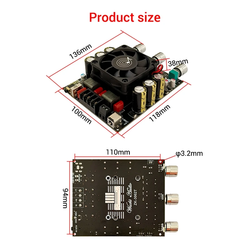 ZK-3002T Bluetooth Digital Power Verstärker Bord 300WX2 2,0 Kanal Stereo Hifi Vorverstärker TPA3225 Subwoofer Einfache Installation B