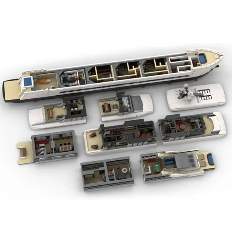 MOC-Blocos De Construção De Modelo De Barco De Cidade, Tijolos Modulares, Grande Iate De Luxo, Mini Escala, Tecnologia, Presente De Natal, Conjuntos De Montagem DIY