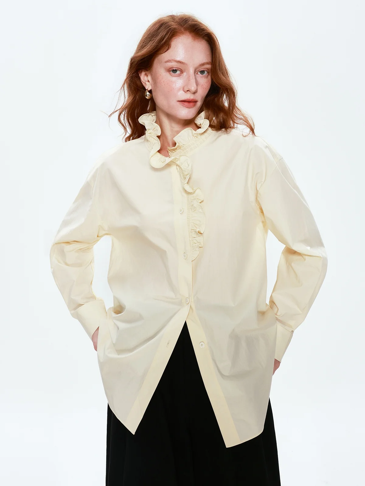 

KOHS Baroque Romantic 00% Cotton 80 Tead Count Stand Collar irt with Lace Design for Commuting Comfortable Breathable Lo...