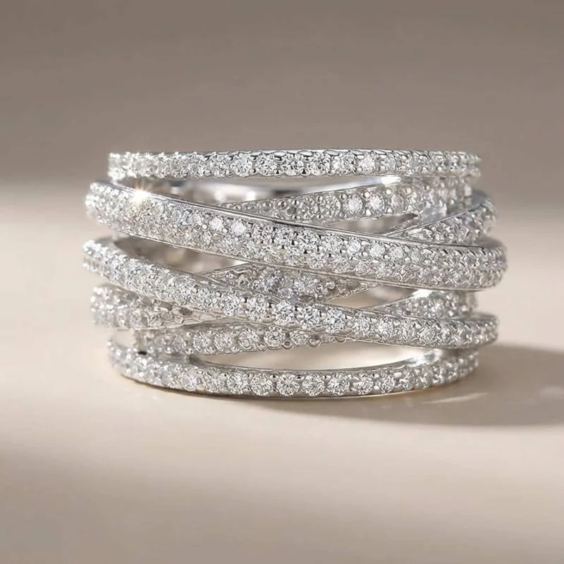 925 Sterling Silver Classic Vintage Line Wrap Zircon Ring For Women Party Luxury Fashion High Quality Fine Jewelry Hot Sales