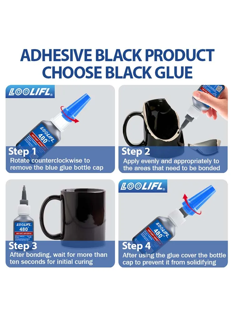 LOOLIFL 480 Upgradekit Zwarte superlijm Cyanoacrylaatlijm Snelle kunststof Hout Metaal Banden Rubberen schoenen Sterke reparatielijm - afbeelding 2