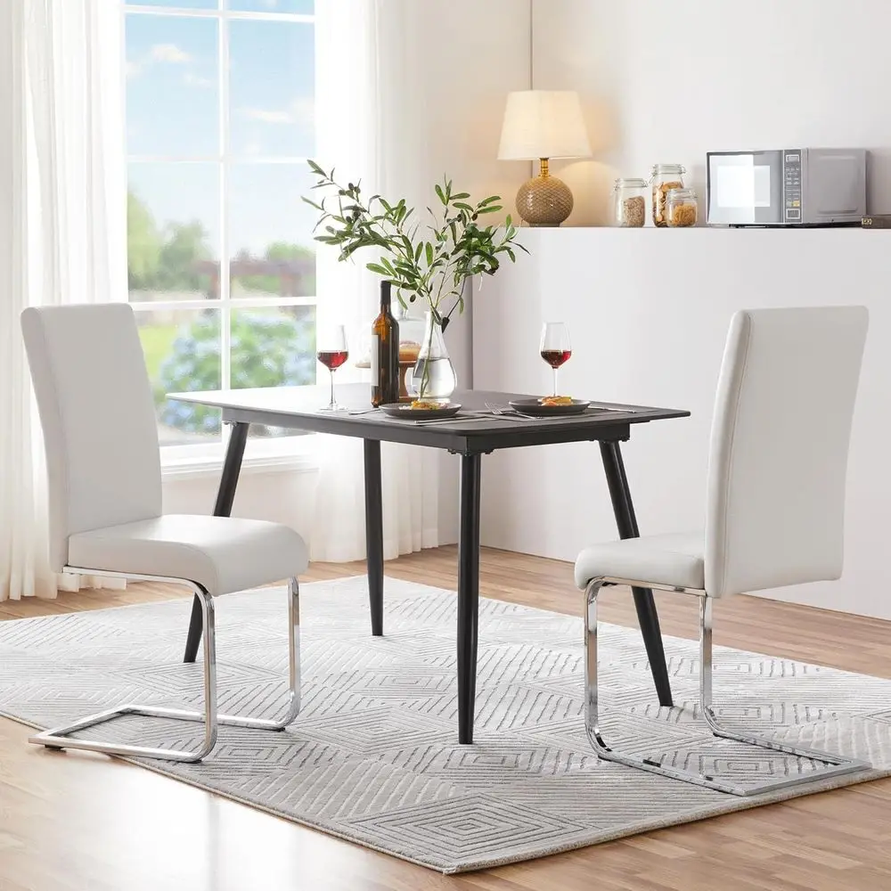 Dining Chairs Set o 4 High Back ern Kitchen Chairs White | aux Leather Upholstered Dining Room Chairs with Metal Legs and Protec