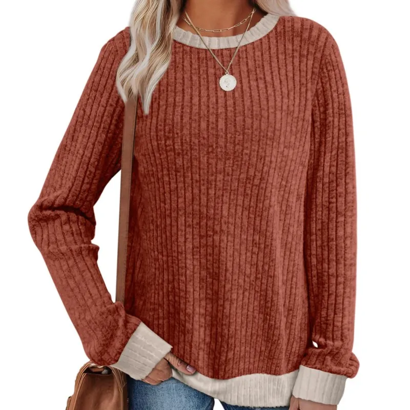 

Spring And Autumn Woman For Top Solid Color Loose Soft Round Neck Casual Tops Long Sleeve Simple Versatile Office Lady Blouse