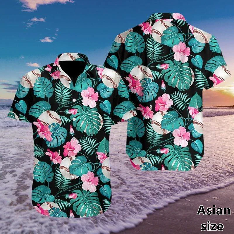 3D Printed Baseball Graphic Shirts For Men Women Fashion Hawaiian Beach Shirt Casual Ball Short Sleeve Tops Sport Lapel Blouse