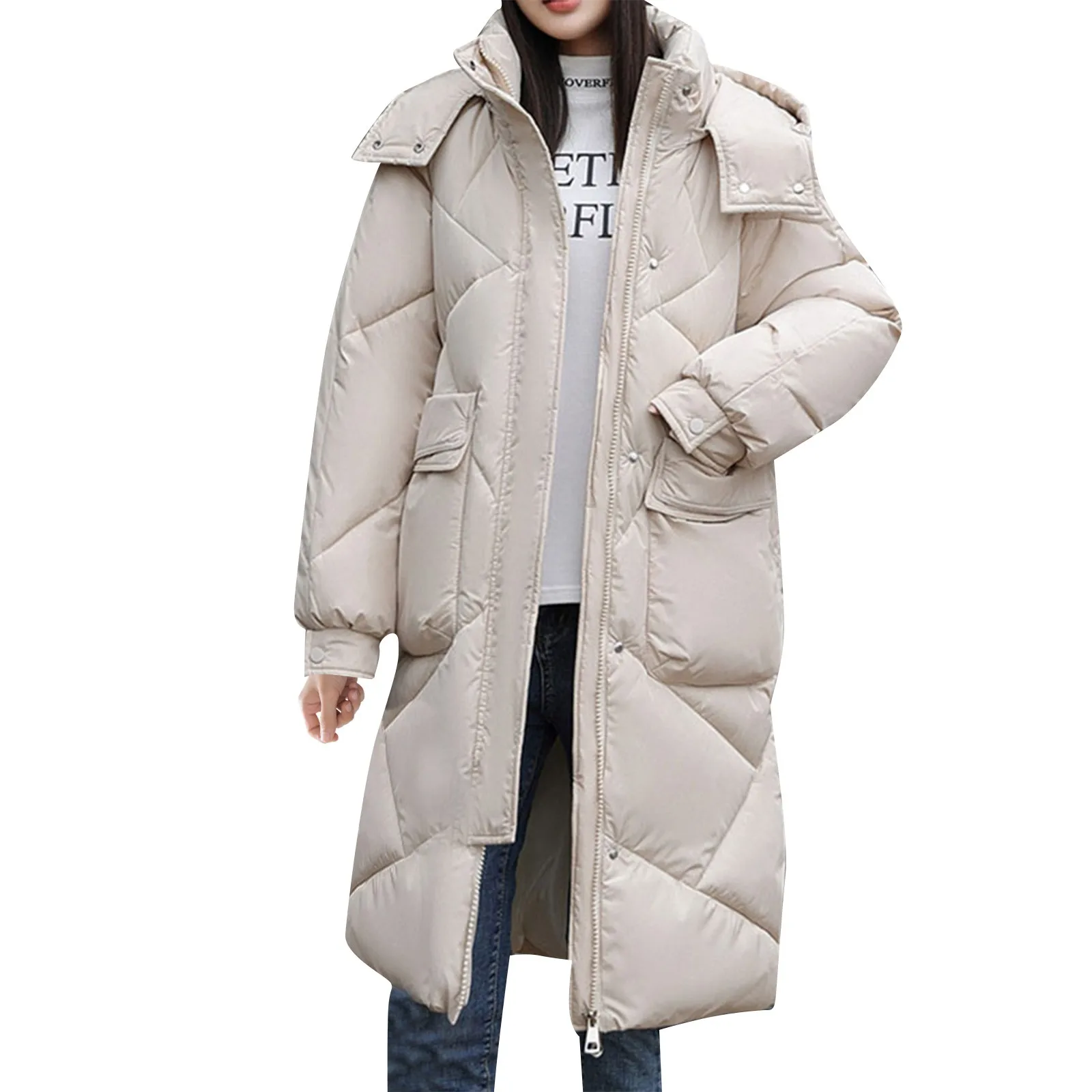 Furry Parkas Ladies Elegant Winter Buckle Hooded Jackets Thicken Wool Warm Plush Padded Puffer Coats Women Causal Long Down Coat