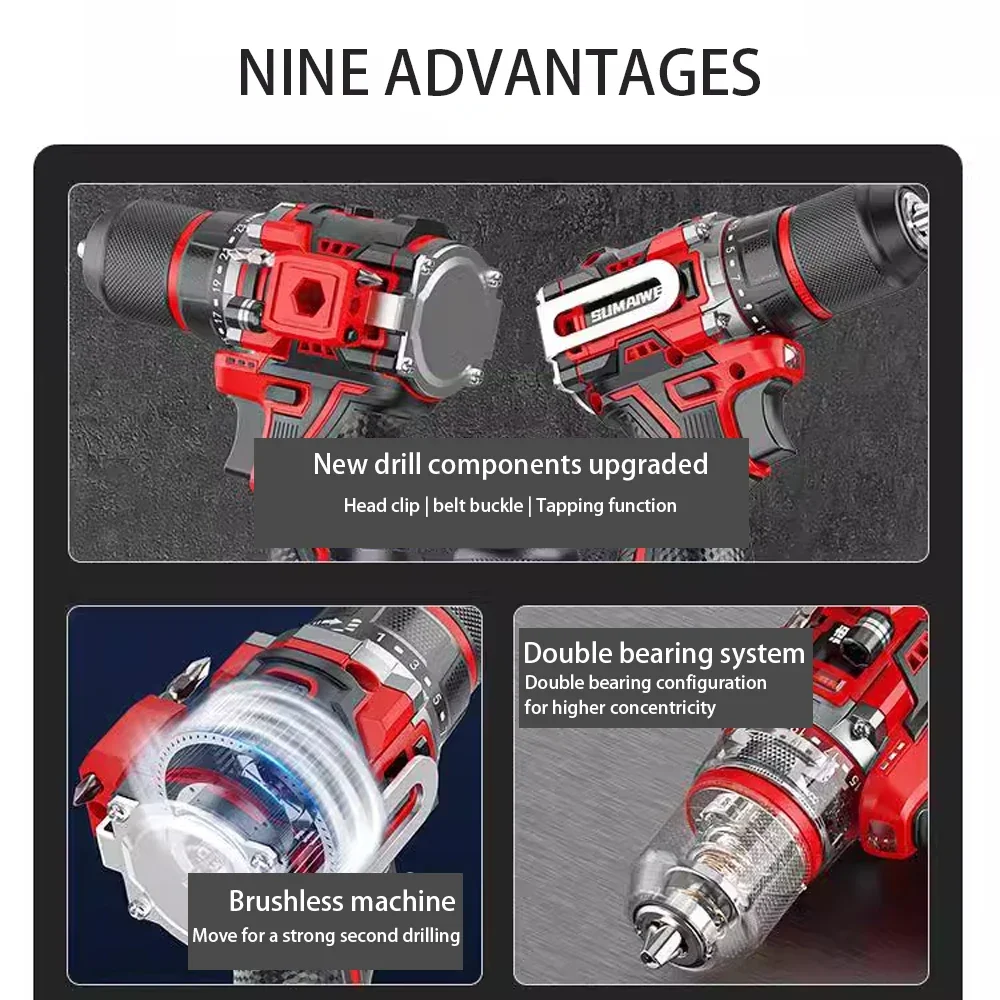 21V brushless metal ratchet chuck hand drill with LED working light, endless variable speed household electric screwdriver image 6
