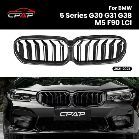 Real Dry Carbon Fiber Car Grill For BMW 5 Series G30 G31 G38 M5 F90 LCI 2021-2023 Front Bumper Kidney Hood Grille Double Slat