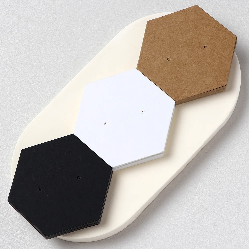 50PCS 6X7CM Blank White Black Brown Hexagonal Cardboard For Stud Earrings Jewelry Display Cards Small Business Packaging Supply