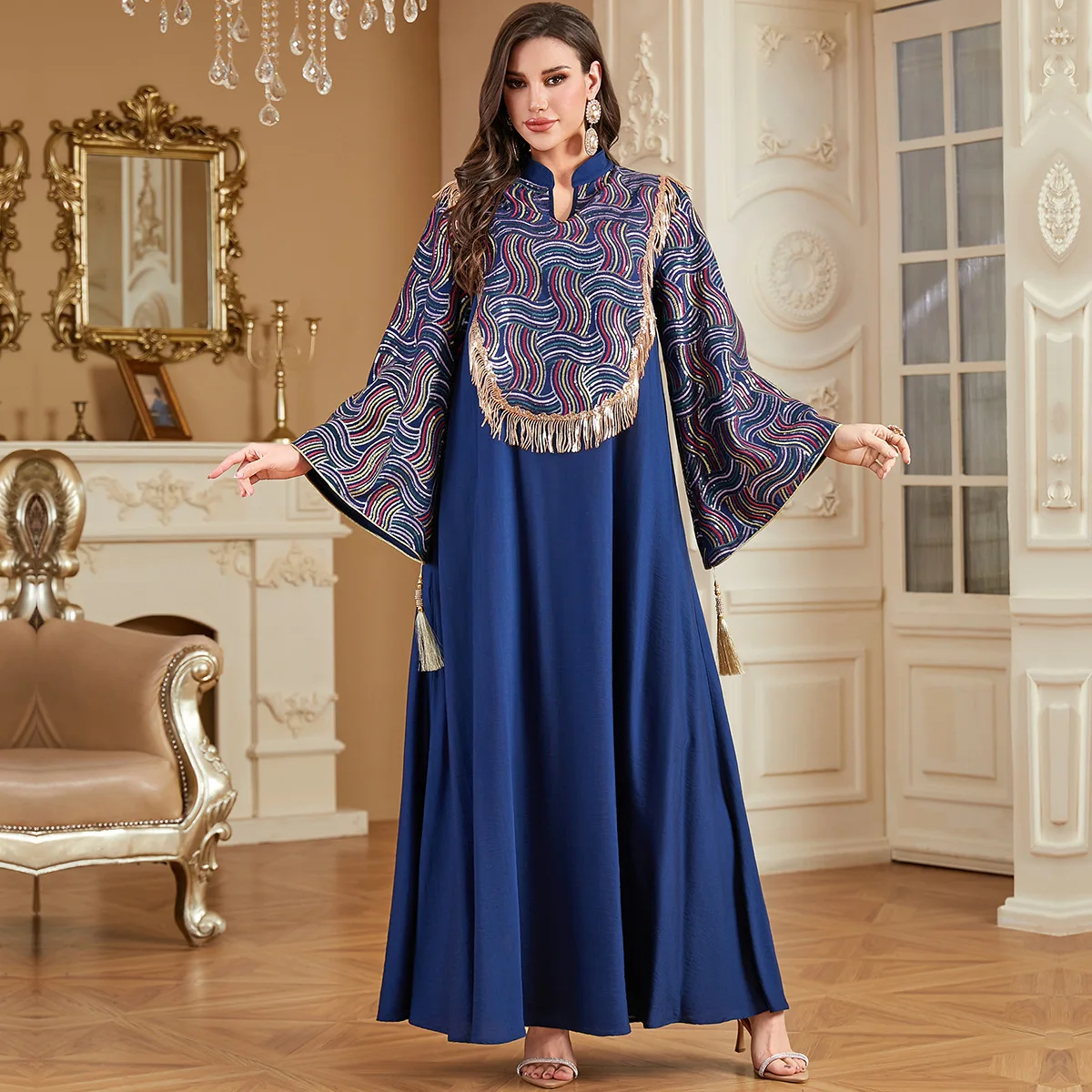 

Новое 4351, мусульманское женское длинное платье с вышивкой, арабское платье Абая в Дубае, длинное платье, халат Абая, Рамадан, Дубай, роскошный ислам, элегантный