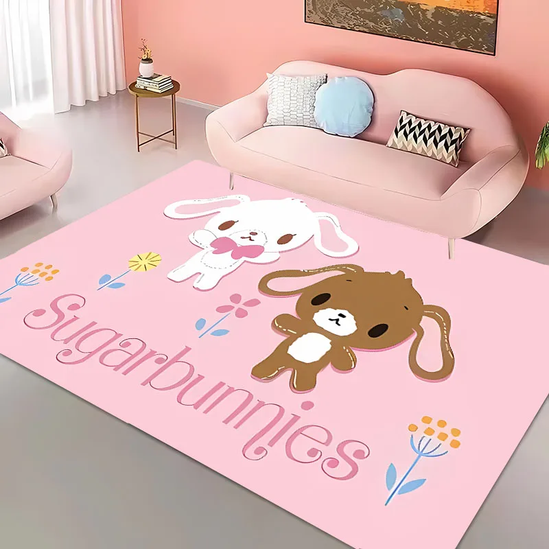 S-Sugarbunnies 3D Printing Anime Carpet for Living Room Cartoon kids Bedroom Sofa Doormat Floor Tapete  Anti-slip Decor Alfombra