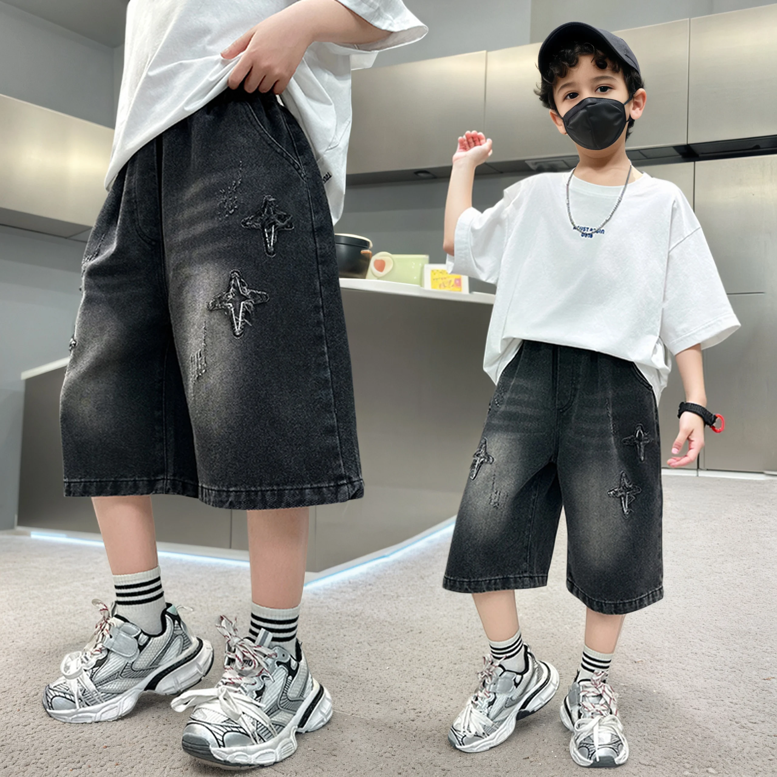 Boy Star  Jeans 2025 Summer New Product Fashion Boys Denim Mid-Pants Children's Casual Cropped Pants 5-15 Years Old