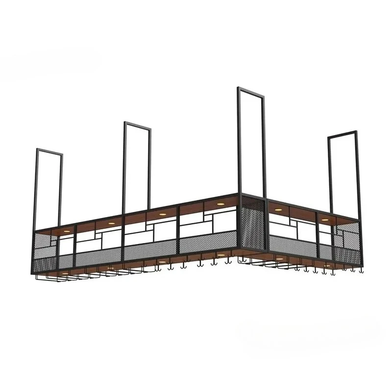 Modern Iron Wine Rack Display Cabinet with Light Bar Restaurant Minimalist Hanging Wine Cabinets Showcase Goblet Hanger s