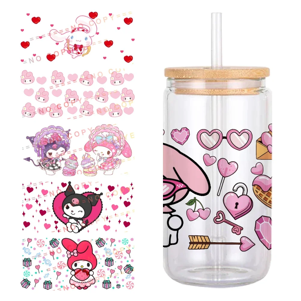 Sanrio Friends Hello Kitty Pompom Purin 11*24cm UV DTF Wrap Sticker DIY For 16oz Glass Cup Waterproof Decals Coffee Cup Sticker