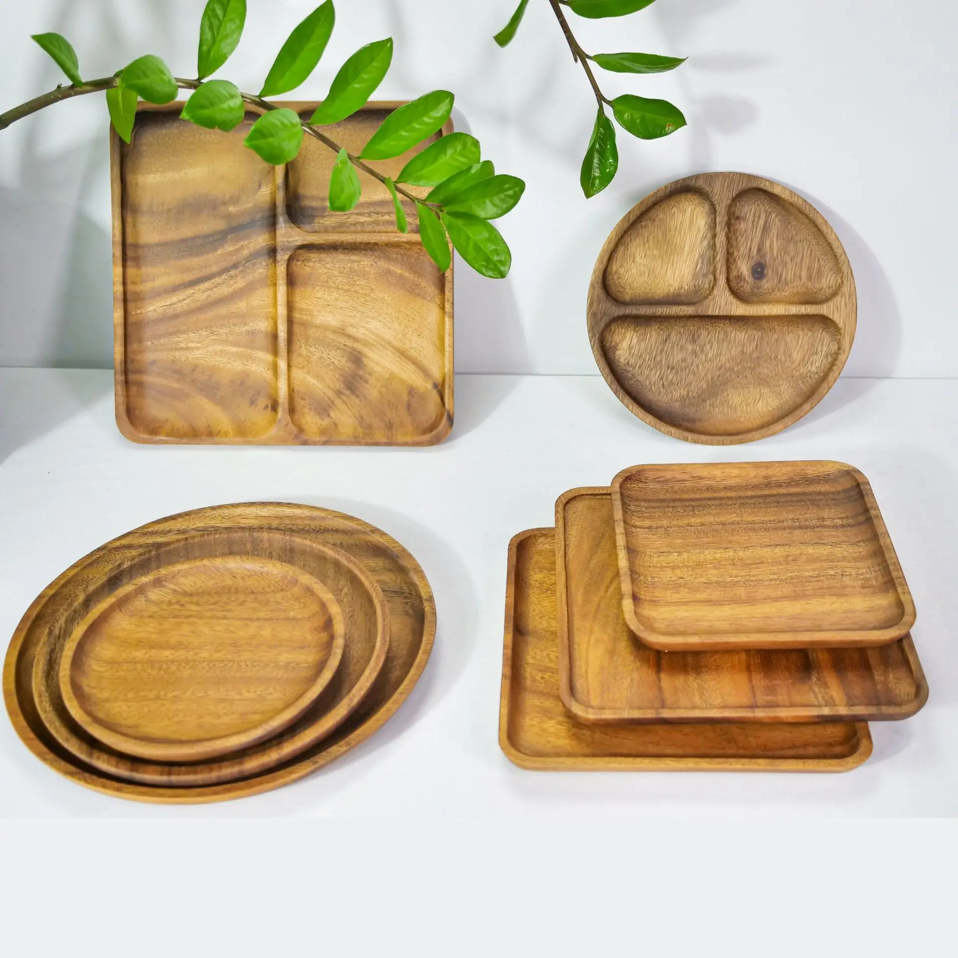 Walnut Plate Wooden Tray Japanese Scandinavian Wooden Fruit Plate New Chinese Snack Plate Dim Sum Plate Tea Tray