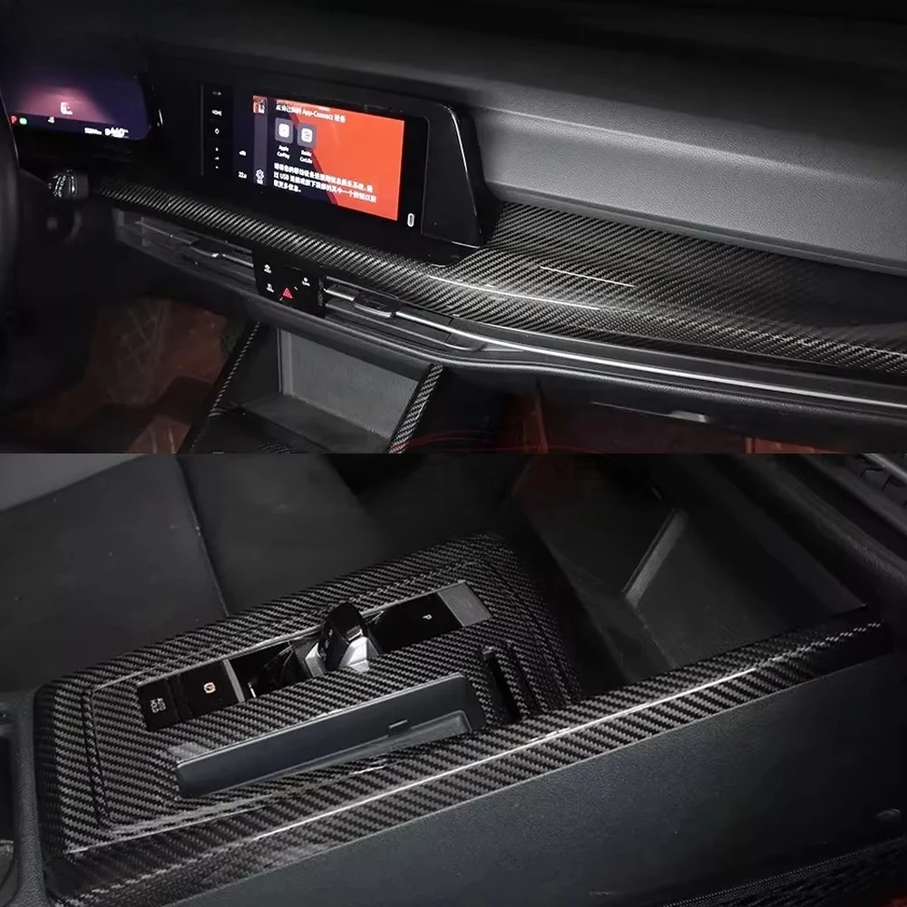 4 قطعة وحدة التحكم المركزية الداخلية للسيارة لوحة القيادة من ألياف الكربون الجافة ولوحة وحدة التحكم المركزية لسيارة VW Golf 8 MK8 GTE GTI GTD 2020-2022 #3