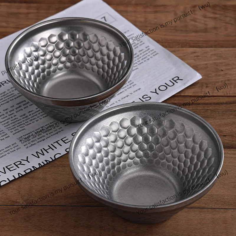 

Retro and old stainless steel 304, diamond pattern dessert bowl, hot pot restaurant, noodles, v-shaped bowl hat bowl