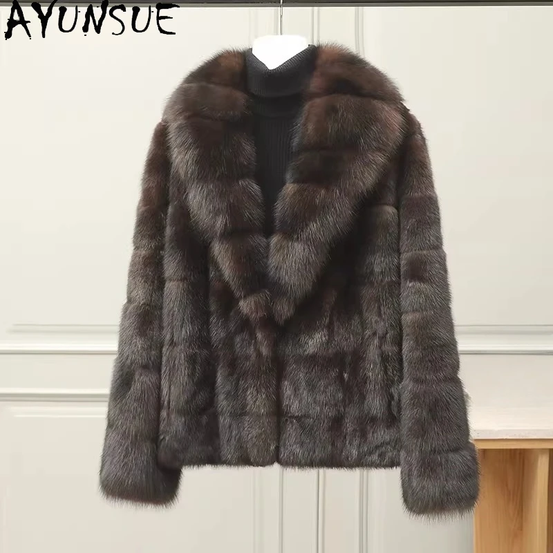 AYUNSUE 최고급 천연 밍크 퍼 코트 여성용 전체 퍼플 밍크 겨울 옷 따뜻한 리얼 퍼 여성 코트 신상품 코트 아브리고스