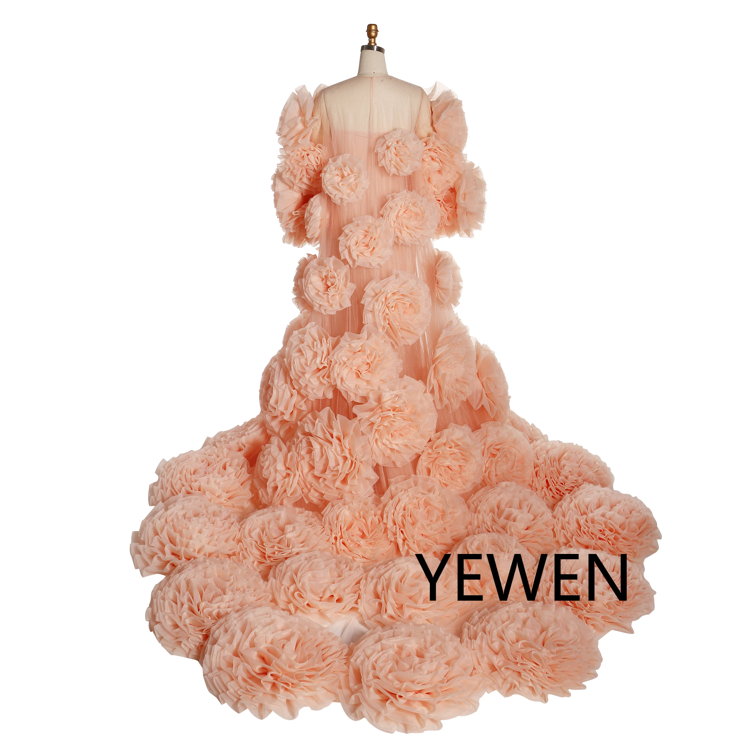 Handmade Flower Pink Cape with Lining Floor Length Dress for Photo Shoot Custom Color YEWEN YW240005