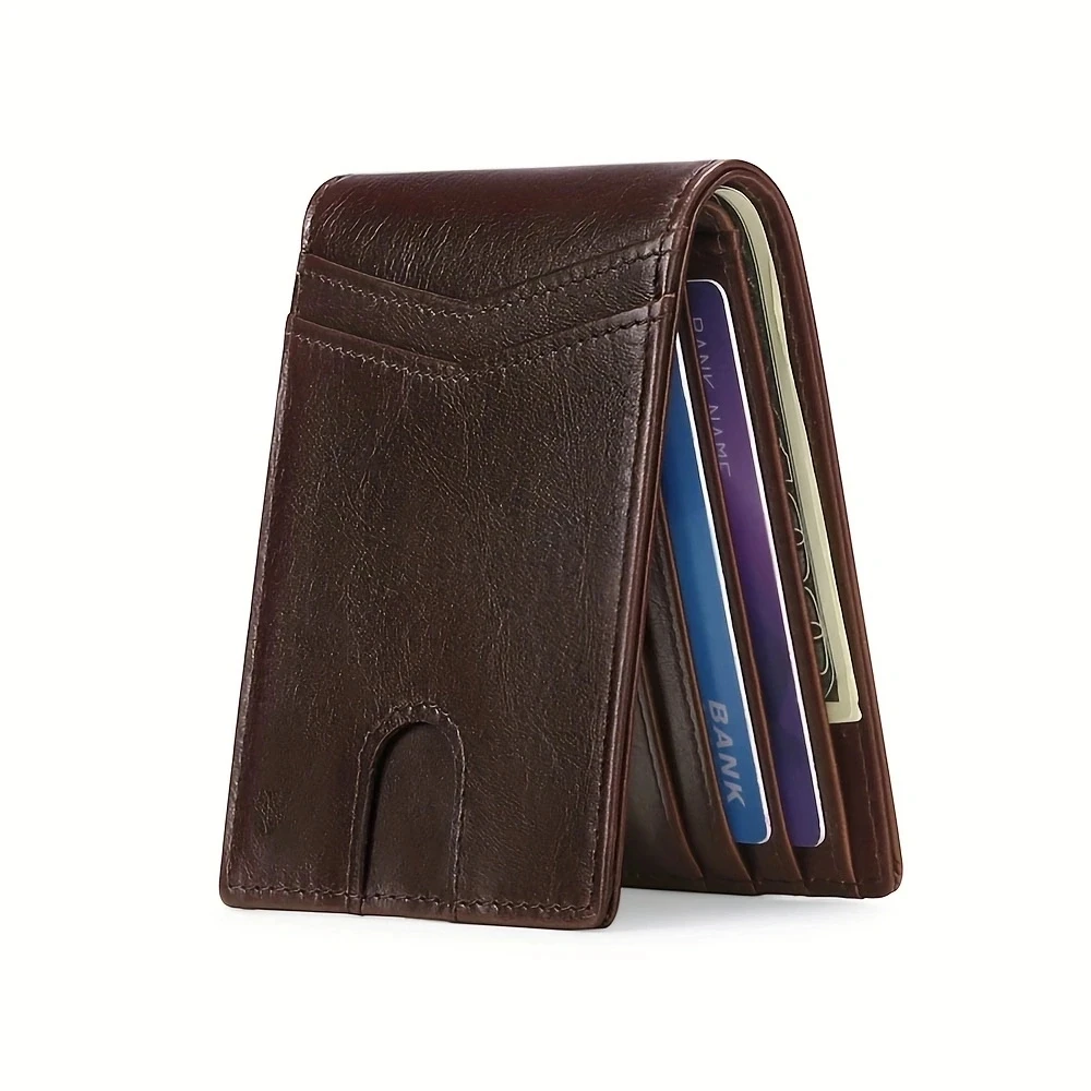 

Mini Wallet Men's Genuine Leather Wallet for Men Business Minimalist Money Clip Credit Card Holder RFID Blocking Purse Man