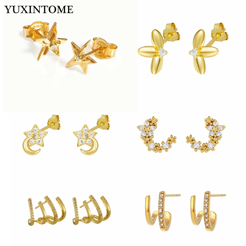 

Women 925 Sterling Silver Ear Needle Stars/Flowers Stud Earrings Gold Silver Cartilage Pierced Earrings Fashion Fine Jewellery