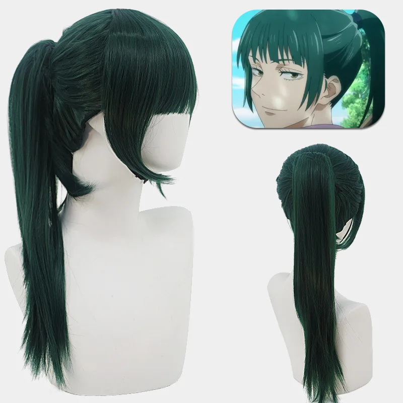 

Аниме Дзюдзюцу Кайсен Зенин Маки Косплей Парик Синий Зеленый Парик с хвостиком Термостойкие волосы Парики для ролевых игр