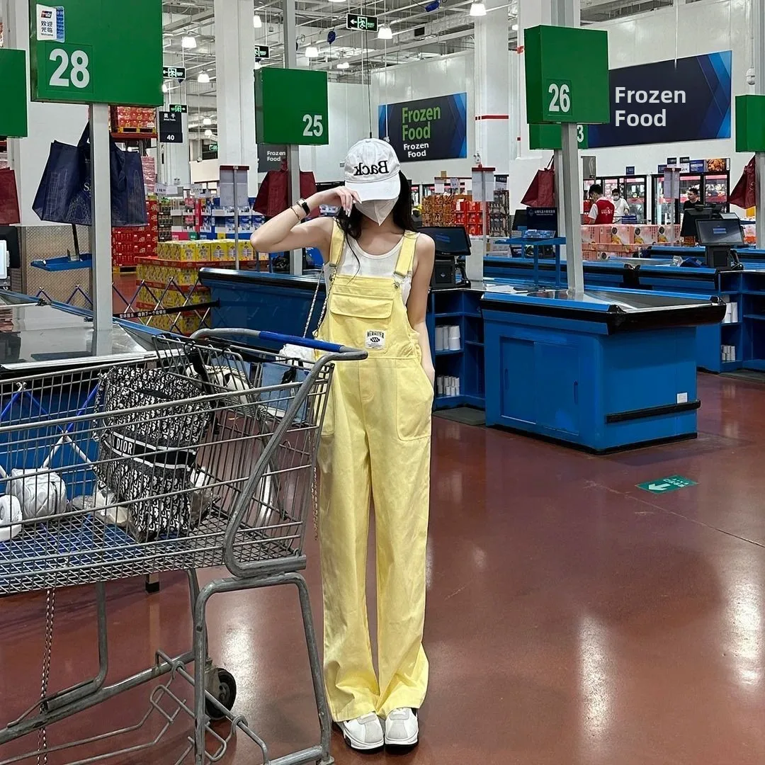 

American Dopaamine Denim Overalls Women Loose Trendy Casual Wide Leg Pants Jumpsuit Summer Fashion Jeans