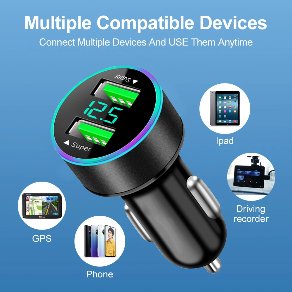 Podofo Car Charger 22.5W+22.5W Dual USB Ports Fast Charging Adapter for Samsung iPhone iPad Driving Recorders Quick Chargers