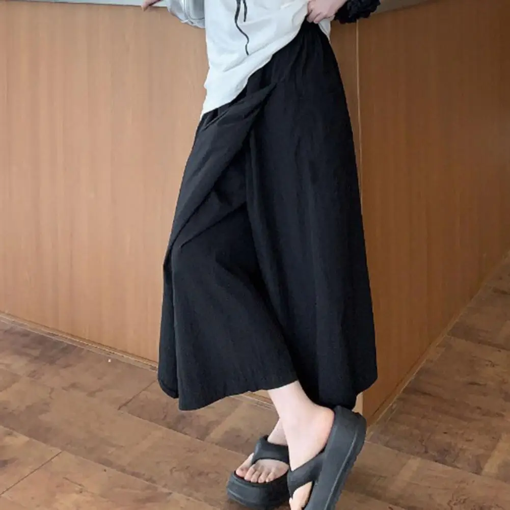 

Comfortable Trousers Elastic High Waist Women's Culottes Summer Streetwear Loose Fit Solid Color Pants Relaxed Fit Wide Leg