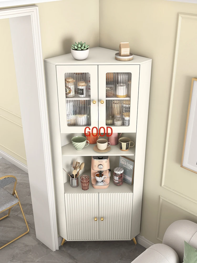 Meuble d'Angle de Style Français Crème, Vitrine de Luxe Légère, Armoire de Rangement d'Angle de Chambre à Coucher