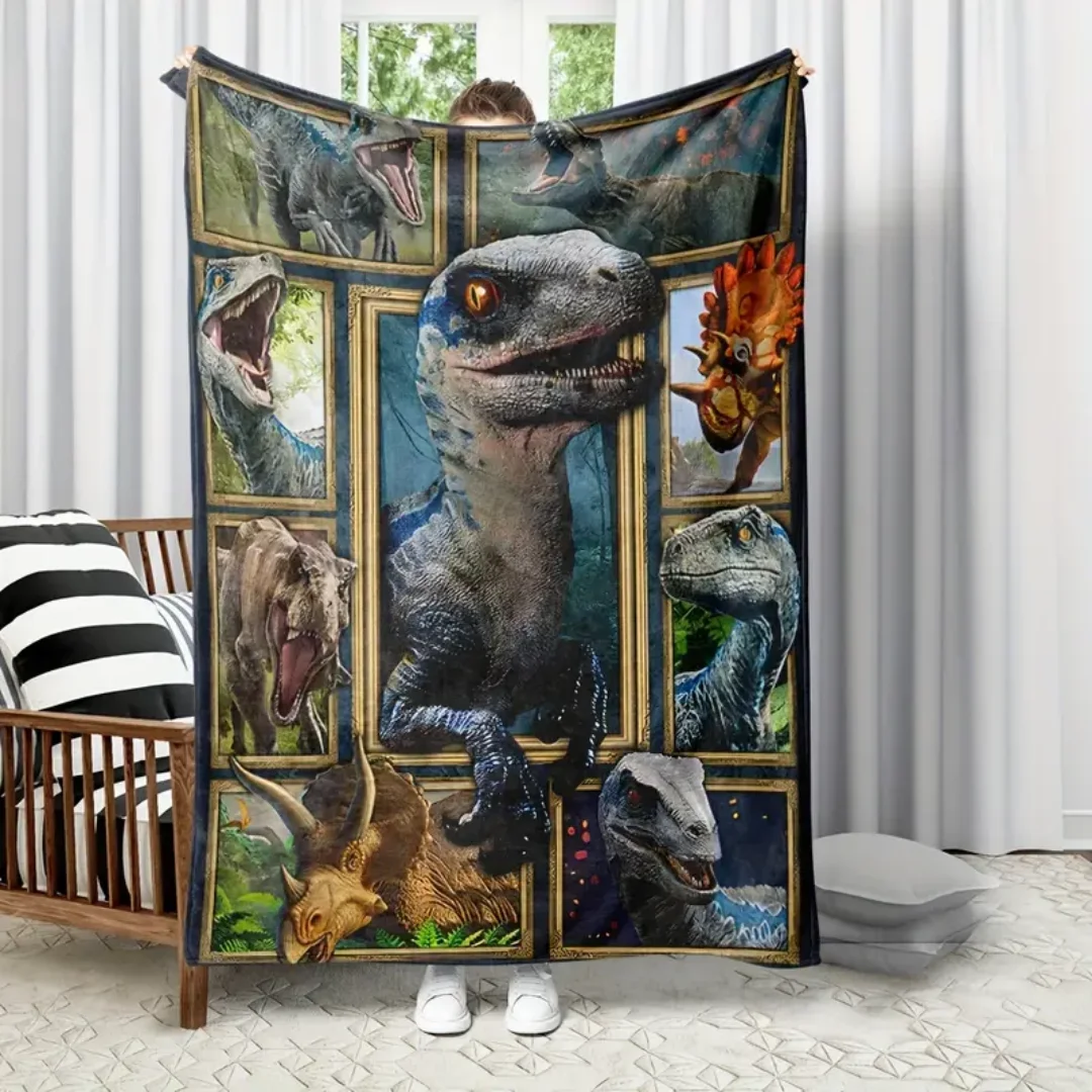 1 manta de franela con estampado de dinosaurios jurásicos, manta suave y cálida de calidad para invierno, colcha esponjosa para sofá y cama para niños