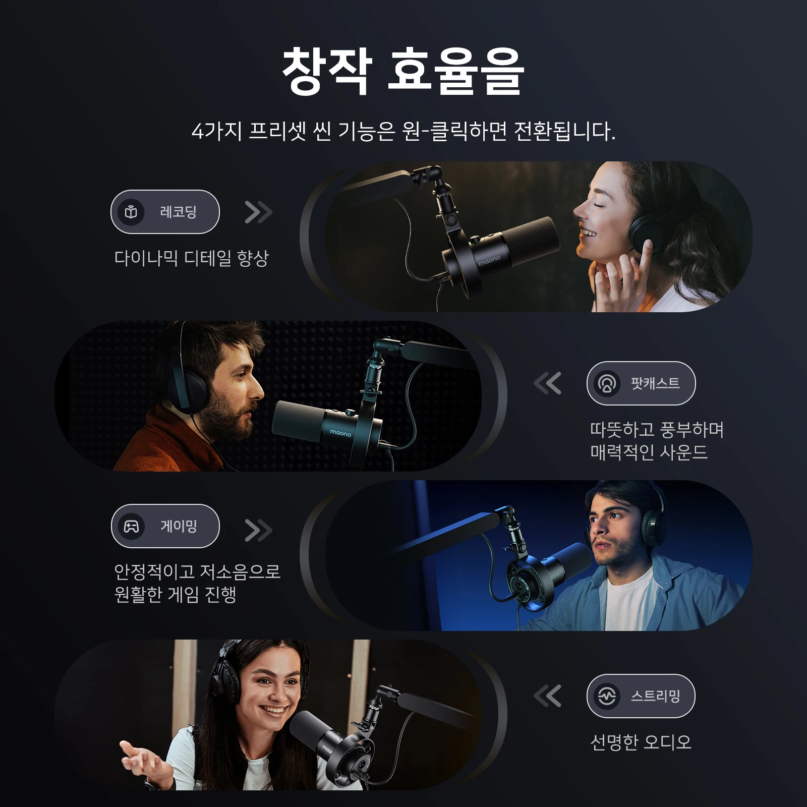 MAONO PD300X 다이나믹 마이크 XLR USB 팟캐스트 마이크 192kHz/24bit 콘텐츠 제작용 마이크 홈 오디오 스튜디오 녹음용