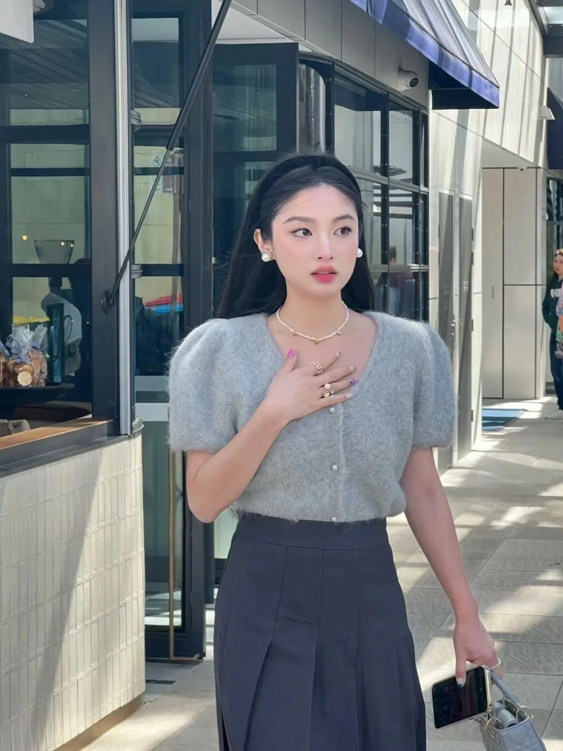 ay round Ne Bubble Sve Knitted Open Cardigan Loose Faionable Korean Sle ort Sve V-Ne Single Button Women's ...