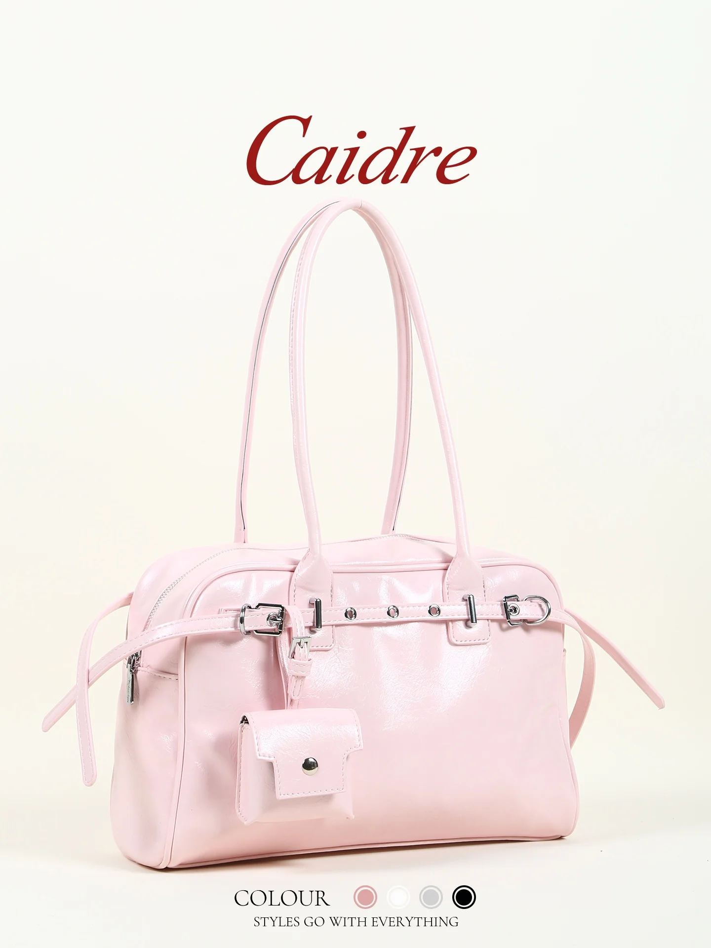 Caidre Korean Style Large Capacity Pink Tote Bag Boston Shoulder Bag Commuter Handbag Birthday Gift for Girls Youth Fashion
