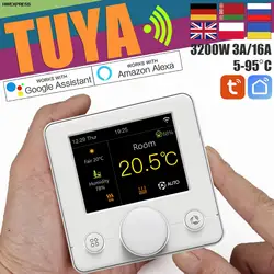 Termostato 3a/16a da sala de aquecimento de tuya wifi, 100/240v para a caldeira de gás de aquecimento de água elétrica, com google alexa programável