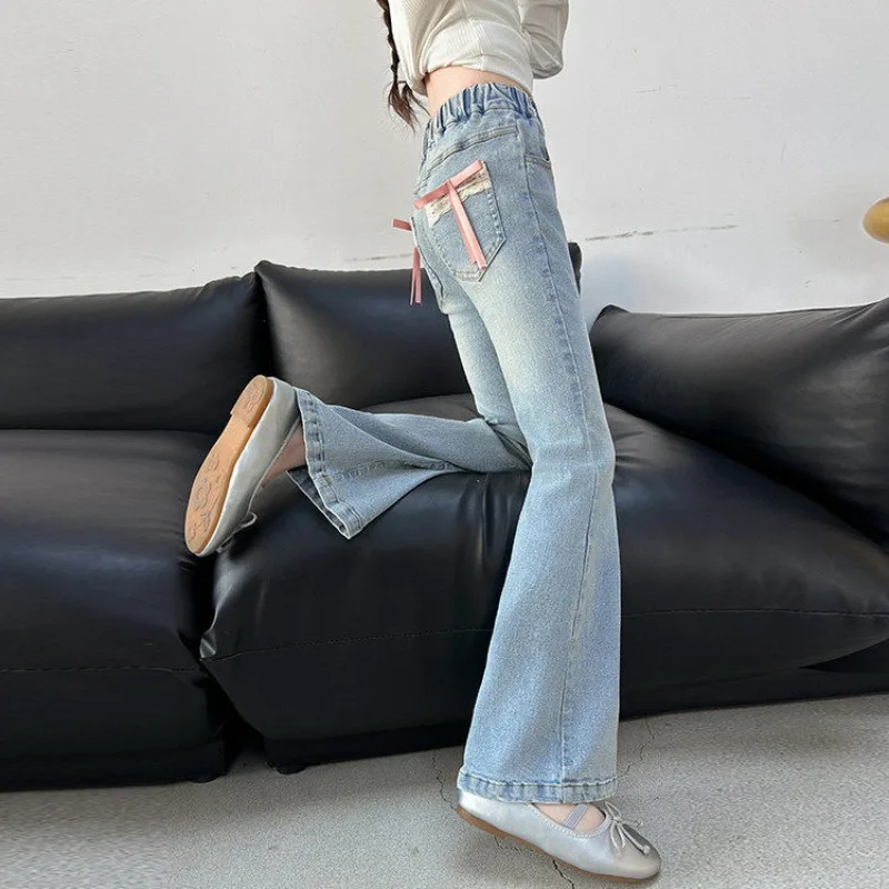 UNITIM Herbst Kinder-Jeans mit Liebes-Stickerei, Gerade Hosen für Junge Mädchen, Lose Elastische Taille, Denim-Hosen für Junge Teenager-Mädchen – Detail 14