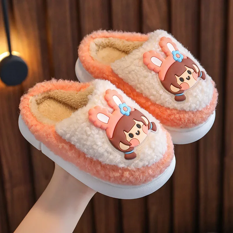 Pantuflas รองเท้าแตะคอตตอนสำหรับเด็ก, ใหม่รองเท้าใส่ในบ้านเด็กผู้หญิงใส่ในบ้าน Sandal lucu ส้นรองเท้าผ้าฝ้ายรองเท้าฟลิปฟลอปสำหรับเด็ก