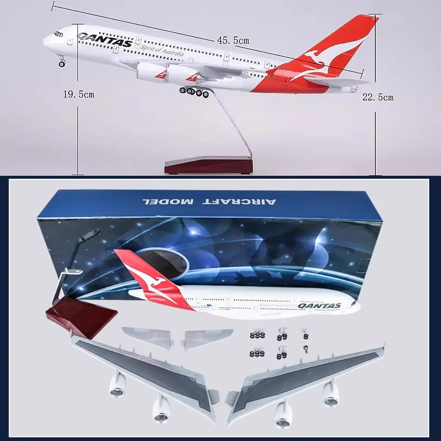 1:160 الخطوط الجوية الأسترالية A380 Qantas نموذج طائرة الطيران المدنية مع نموذج معدات الهبوط الخفيفة نموذج محاكاة نموذج ثابت